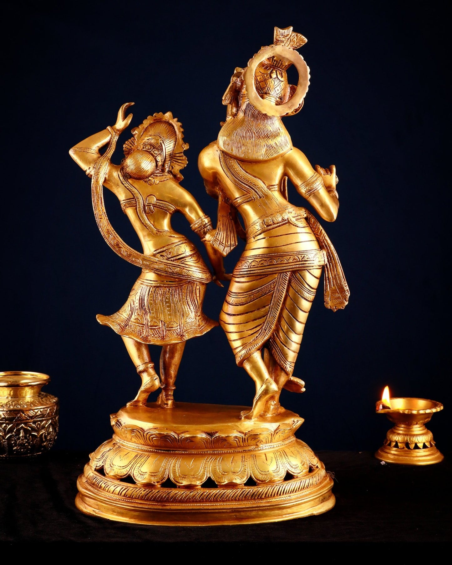 Brass Radha Krishna Dancing Statue 23 inch golden hue - Budhshiv.com