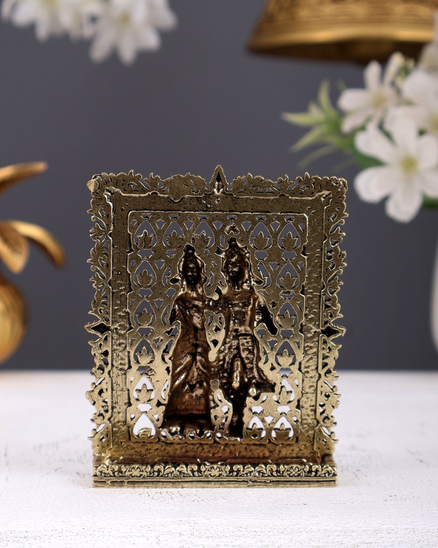 Brass Radha Krishna Idol for Car Dashboard – Divine Mini Dashboard Statue 5 Inch - Budhshiv.com