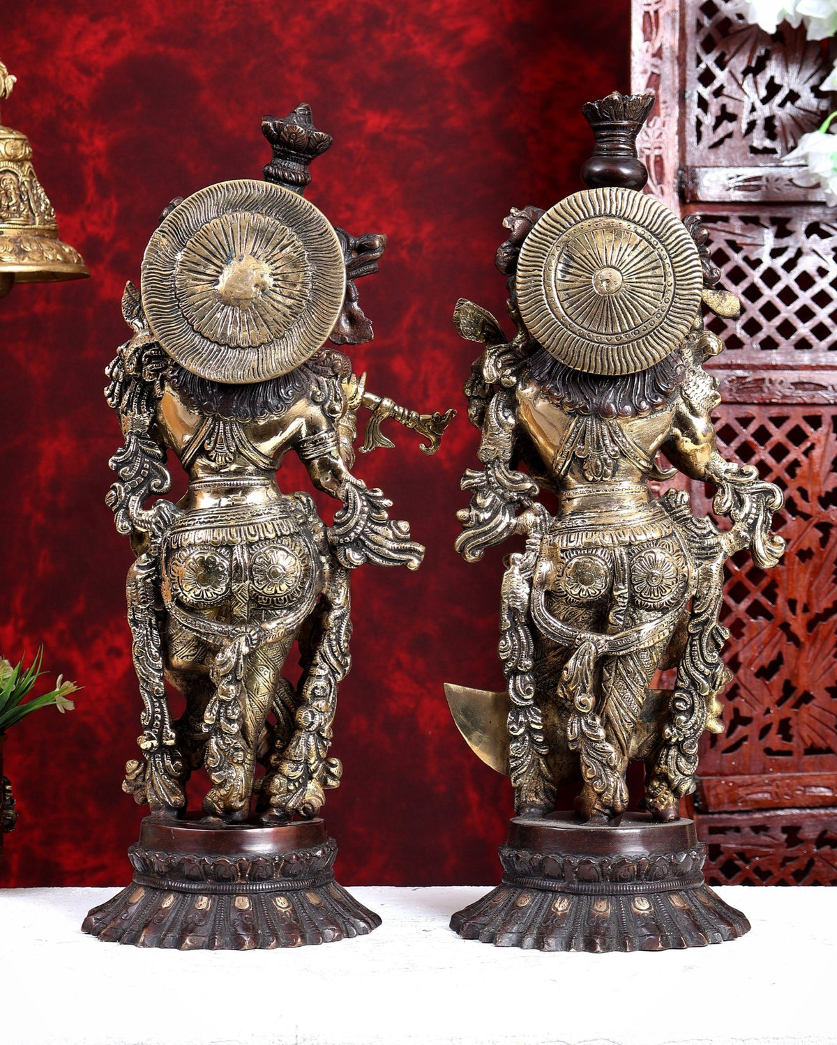 Brass Radha Krishna Idols on Lotus Base 21 inch dual tone - Budhshiv.com