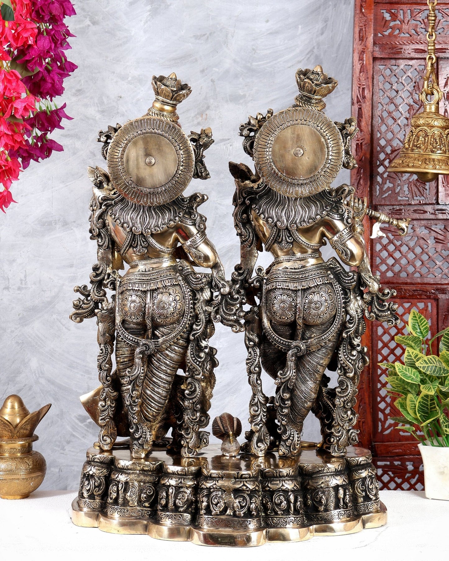 Brass Radha krishna Idols together on same base 29 inch large - Budhshiv.com