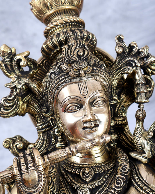 Brass Radha krishna Idols together on same base 29 inch large - Budhshiv.com