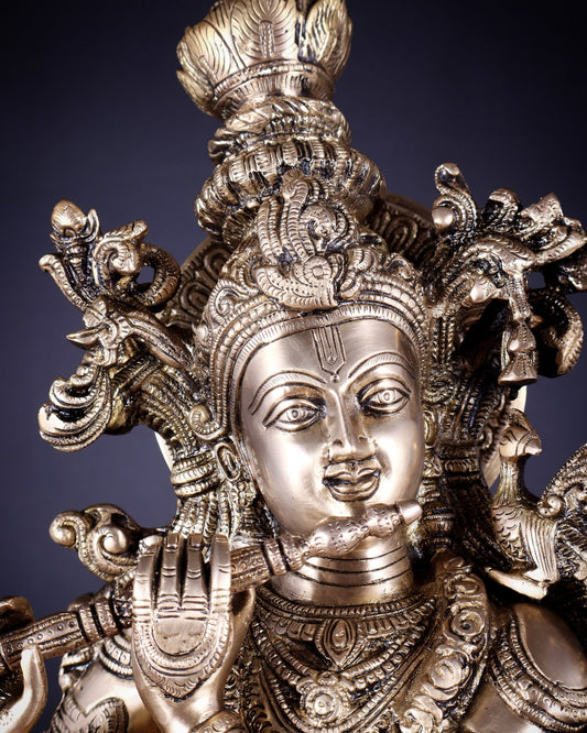 Brass Radha Krishna statue pair - 27 Inches - Budhshiv.com