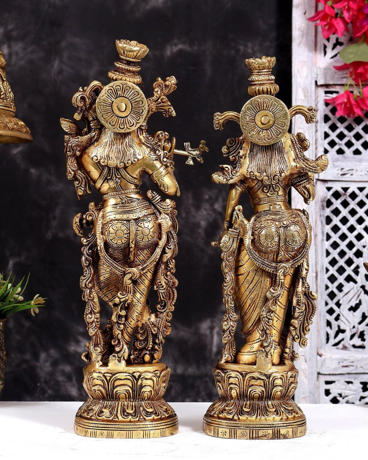 Brass Radha Krishna Statues 14 inch Antique tone - Budhshiv.com