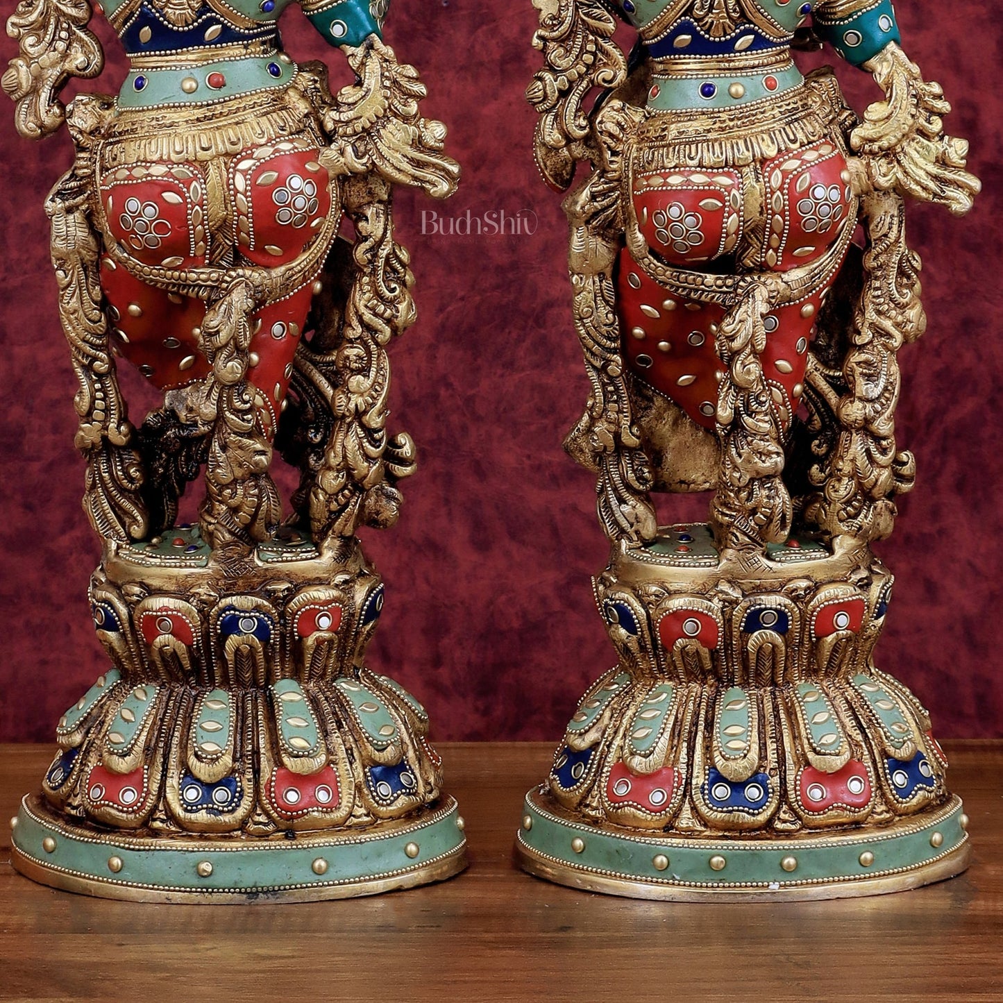 Brass Radha Krishna Statues - 21" Height, 18 KG Pair - Budhshiv.com