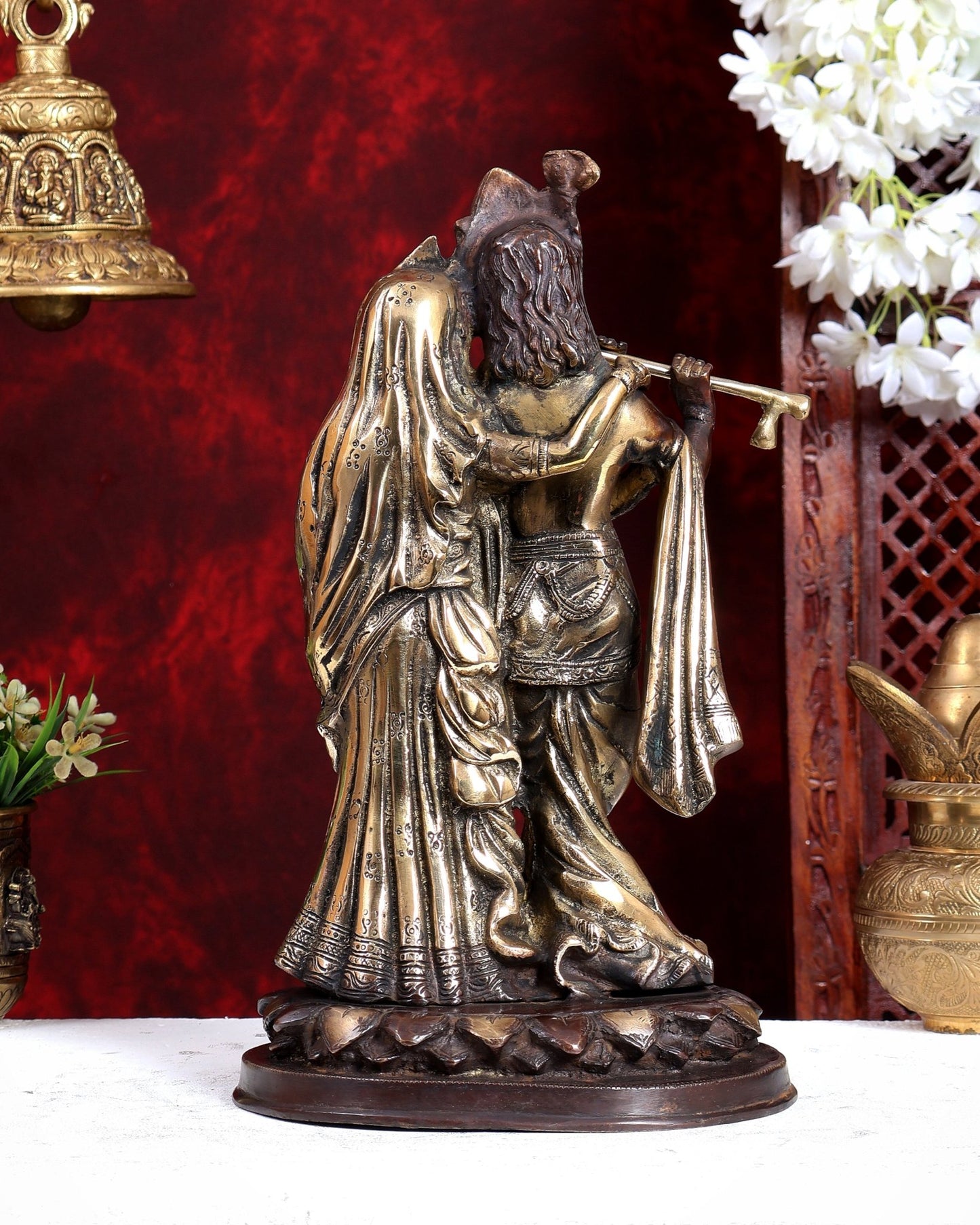 Brass Radha Krishna Together Idol – Dual Tone Brown Gold Finish (Saawle Krishna & Gori Radha Masterpiece) - Budhshiv.com