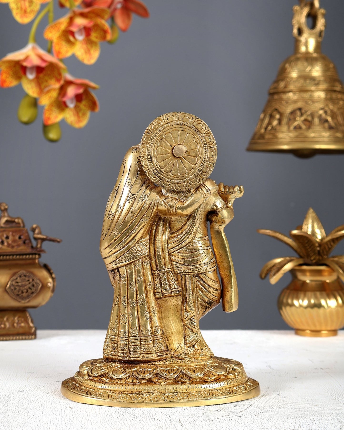 Brass Radha Krishna Together on Same Base Idol – Divine Love Statue 7.2 Inch - Budhshiv.com