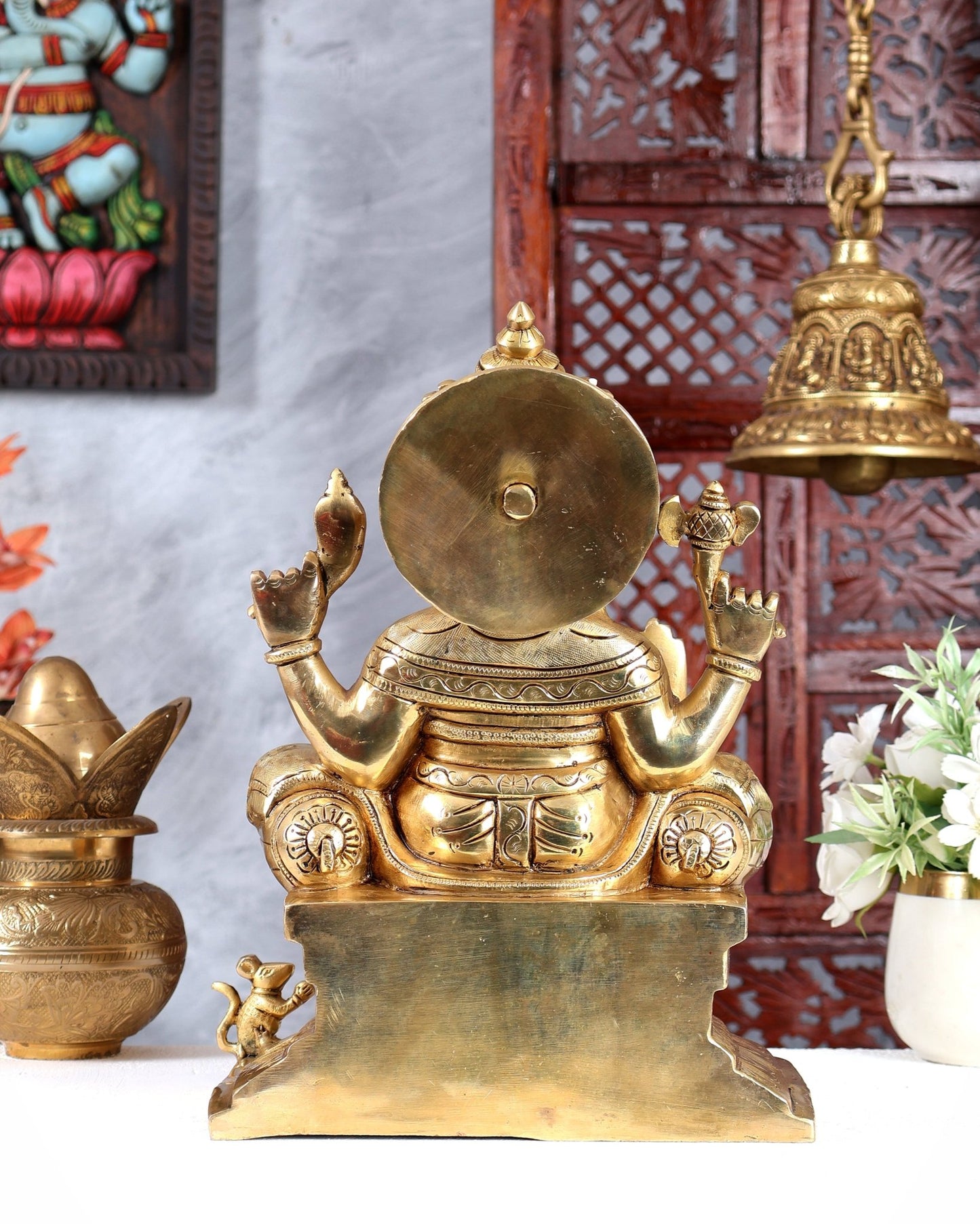 Brass Raja Ganesha on Throne Idol – Royal Handcrafted Lord Ganesha Sculpture (12 Inches) - Budhshiv.com