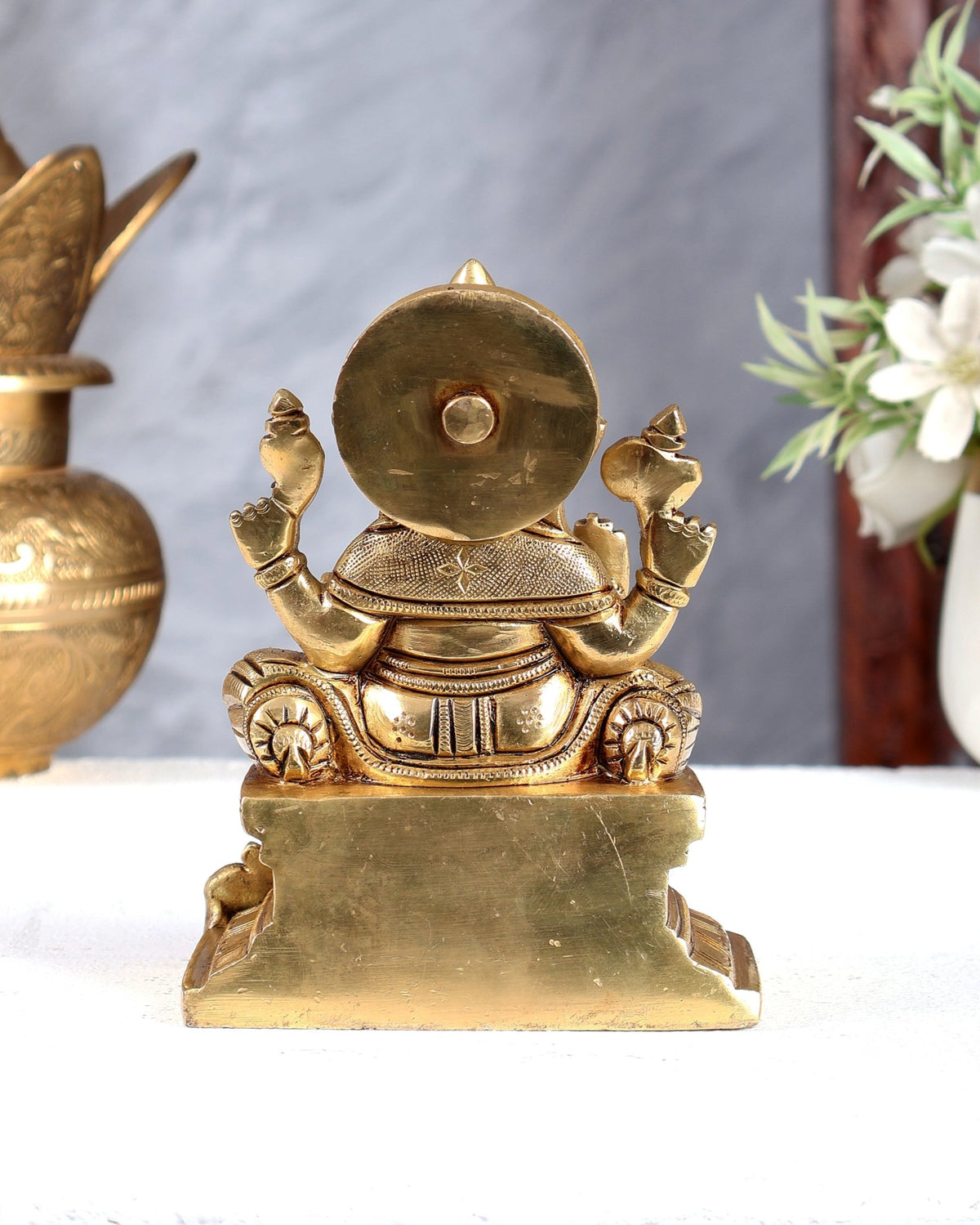 Brass Raja Ganesha on Throne Idol – Royal Handcrafted Lord Ganesha Sculpture (5.5 Inches) - Budhshiv.com