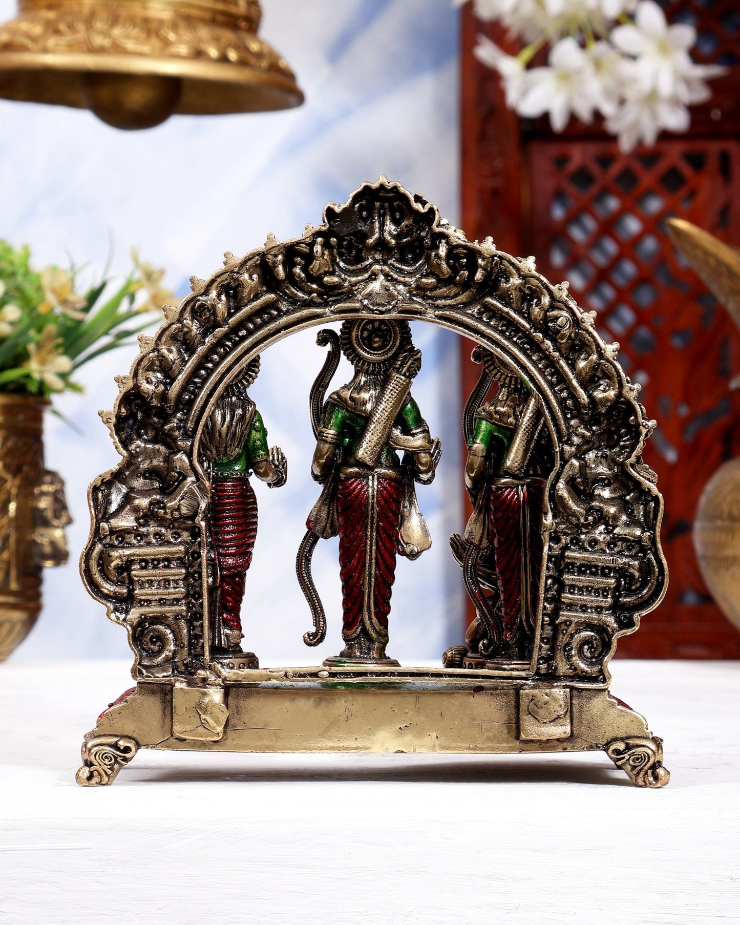Brass Ram Darbar Idol 5 Inch handpainted - Budhshiv.com