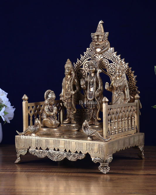 Brass Ram Darbar Idol on Large Kirtimukha Singhasan 14.5" – Premium Handmade Temple Set | BudhShiv - Budhshiv.com