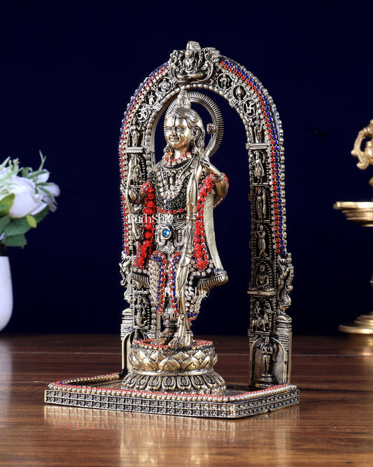 Brass Ram Lalla Idol , 8" Tall jewelled up - Budhshiv.com