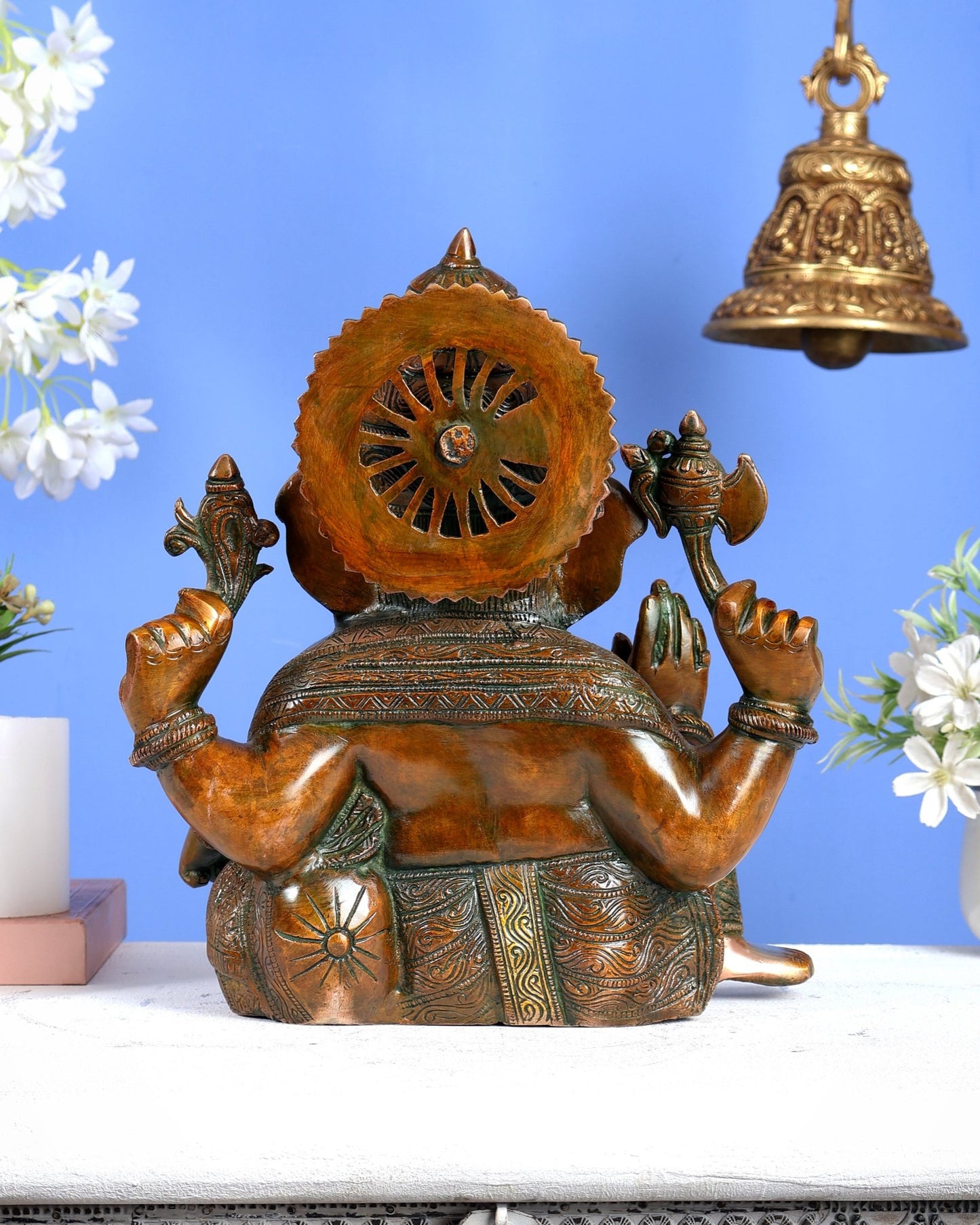 Brass Resting Ganesha Statue – Unique Relaxed Pose Divine Sculpture (11 Inches) Chola brown tone - Budhshiv.com