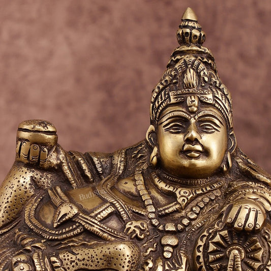 Brass Resting Kuber Idol 6 inch vintage tone - Budhshiv.com