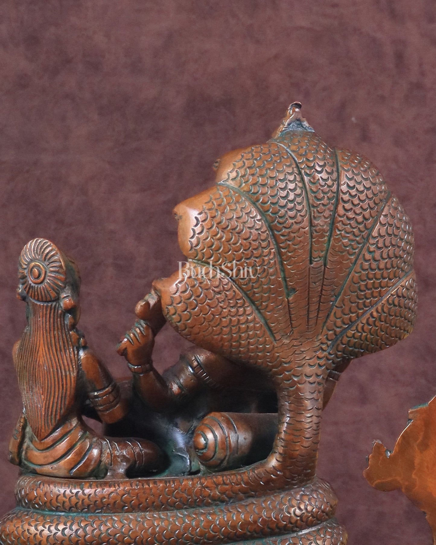 Brass Resting Vishnu Lakshmi Narayan with Shankh Chakra Statue - 8.5 Inch brown - Budhshiv.com