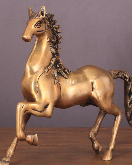 Brass Running Horse with One Leg Raised Vastu Statue 8" - Budhshiv.com