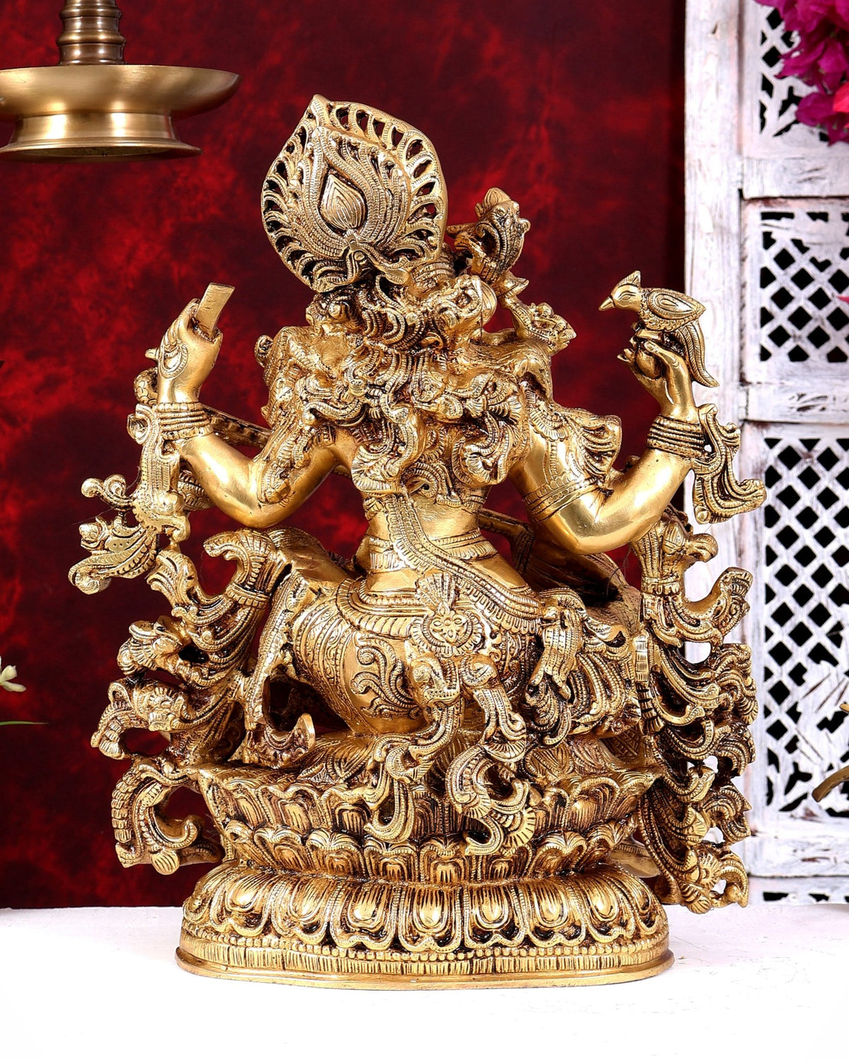 Brass Saraswati statue highly detailed statue 16 inch - Budhshiv.com