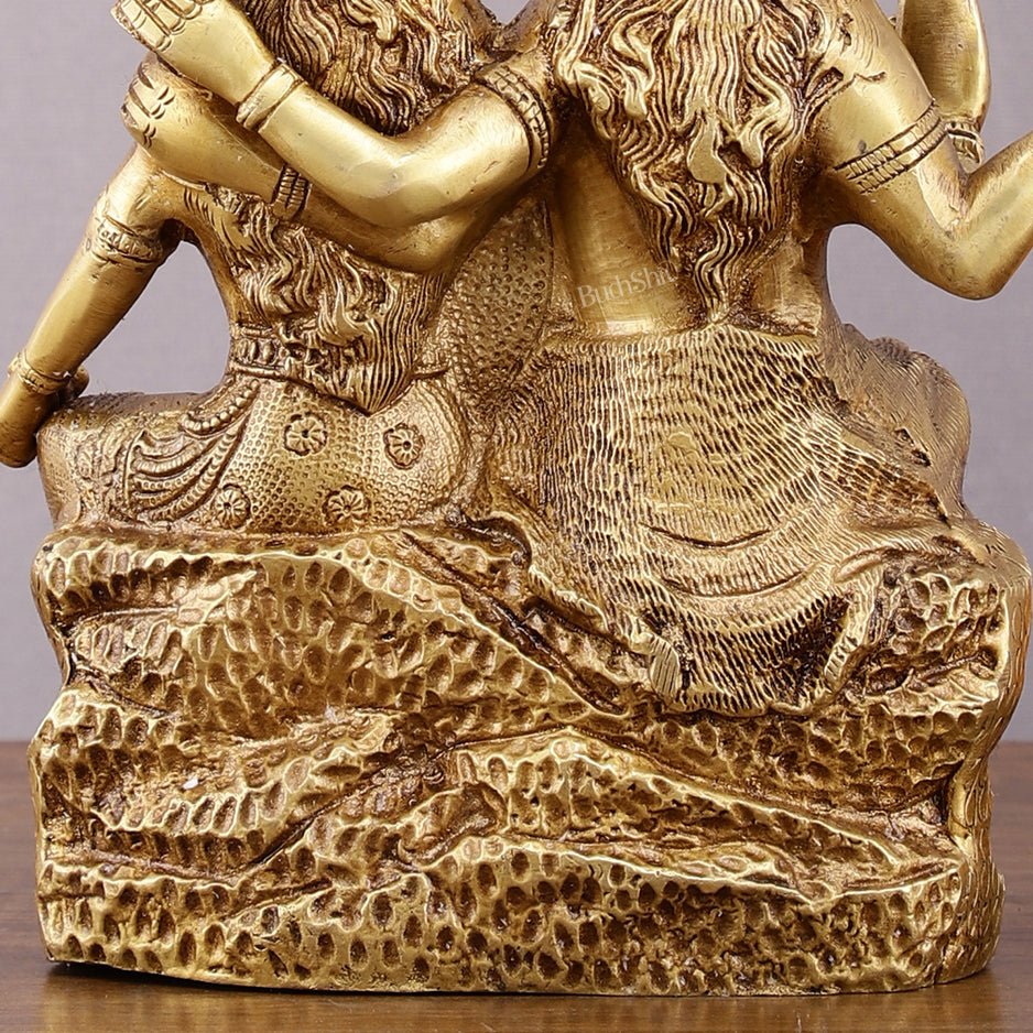Brass Seated Shiv Parvati Idol – 9 inch matte finish - Budhshiv.com