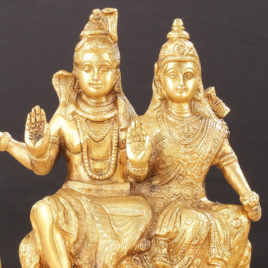Brass Seated Shiv Parvati Idol 9" - Budhshiv.com