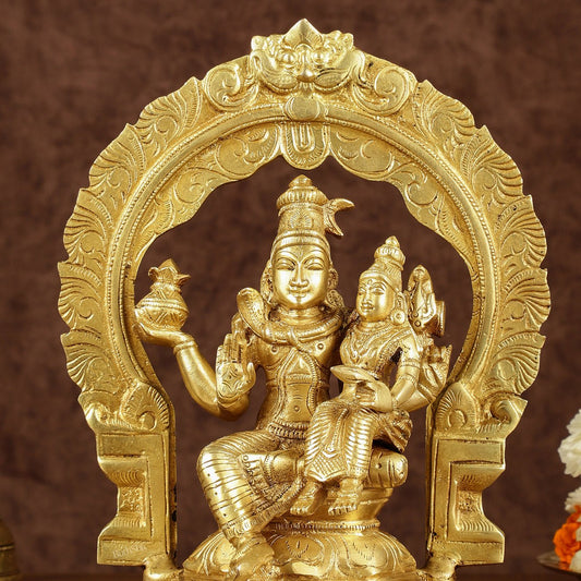 Brass Seated Shiva Parvati Idol with Frame | 10 inch - Budhshiv.com