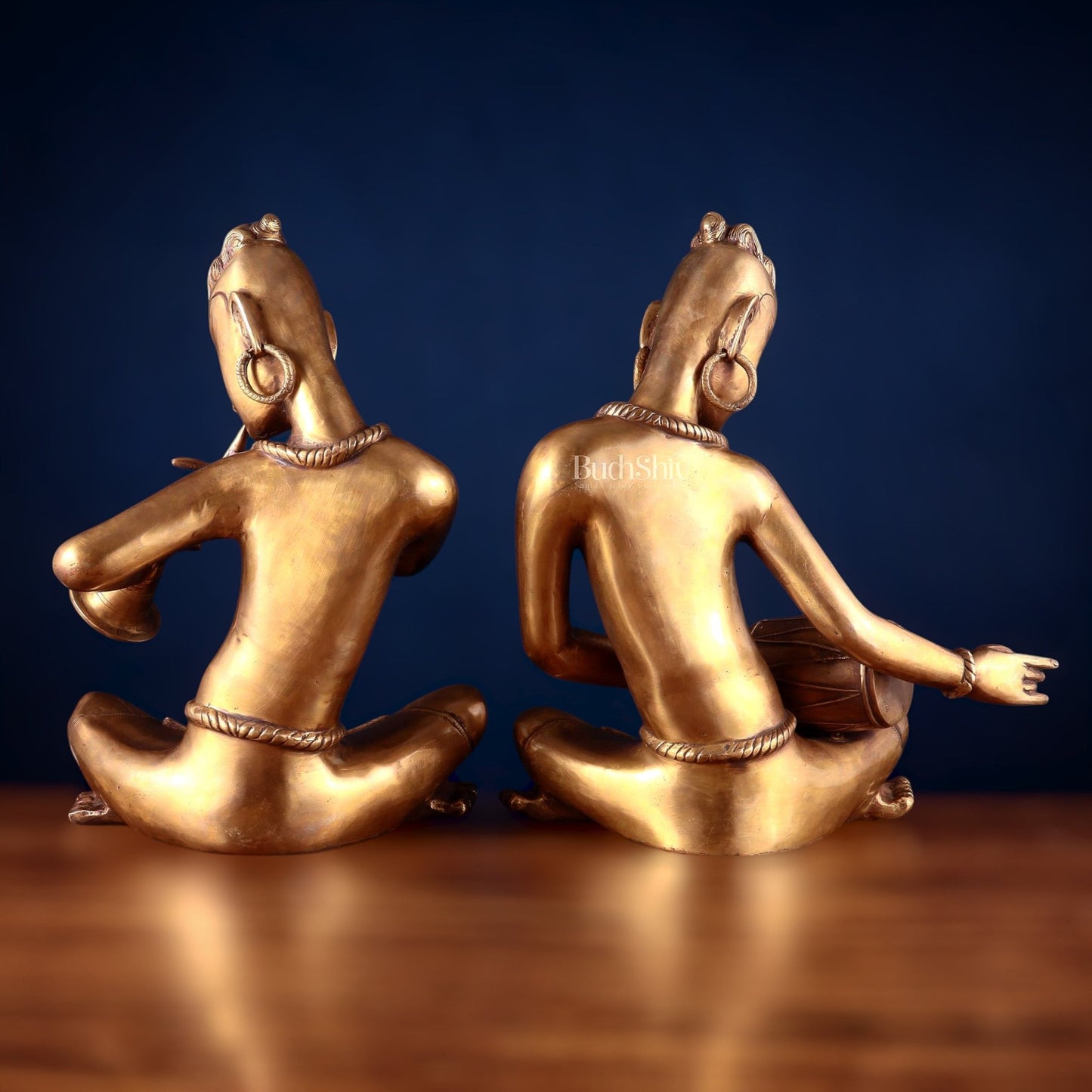 Brass Set of 2 Tansen Musicians – 18 Inch shehnai and dholak player - Budhshiv.com