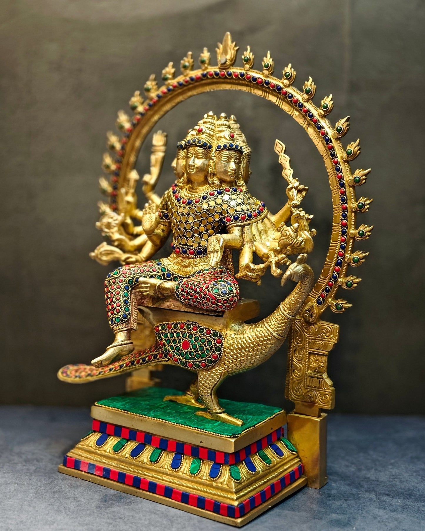 Brass Shanmukha Kartikeya Kumaraswamy Statue 18" - Budhshiv.com