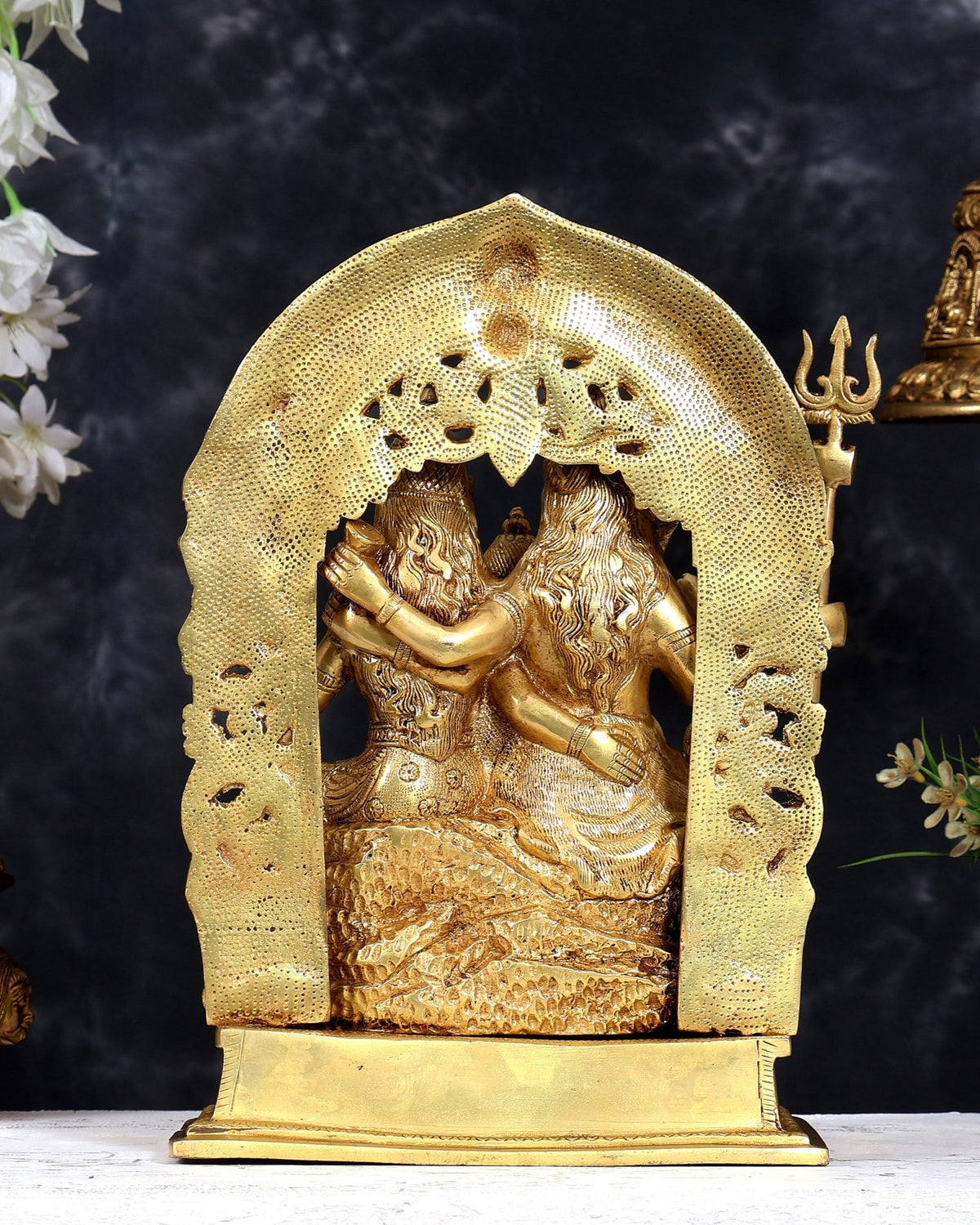 Brass Shiv Parivar statue 12 inch matte golden tone - Budhshiv.com