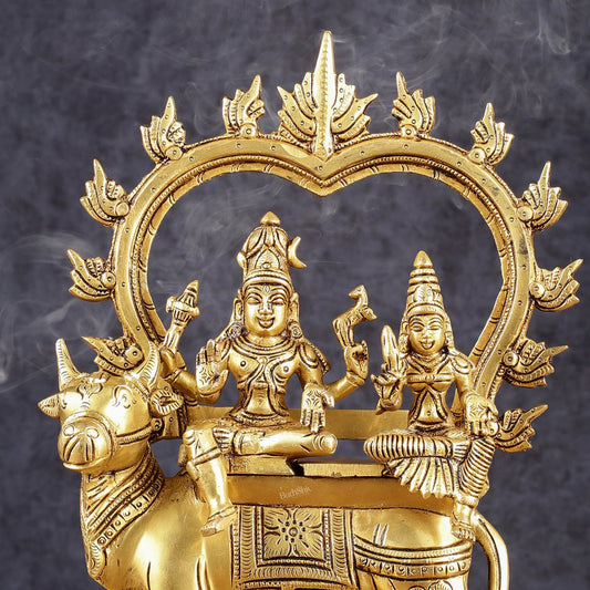 Brass Shiv Parvati seated on nandi Pradosh Nayagar with Prabhavali idol | 13 inch - Budhshiv.com