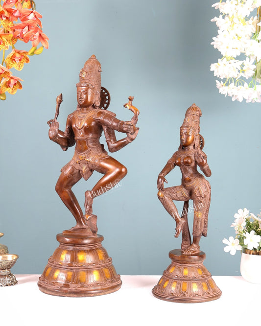 Brass Shiva and Parvati Dancing idols – 22" - Budhshiv.com