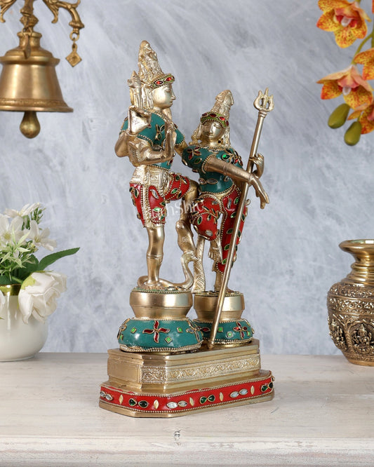 Brass Shiva Parvati Dancing Idols - 12.5" Stonework - Budhshiv.com