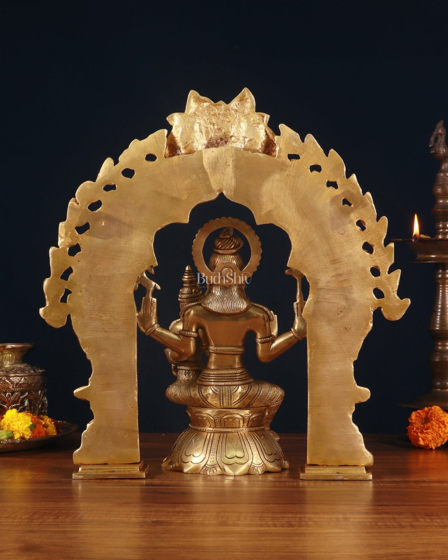 Brass Shiva & Parvati Seated Statue with Prabhavali Arch 17" - Budhshiv.com