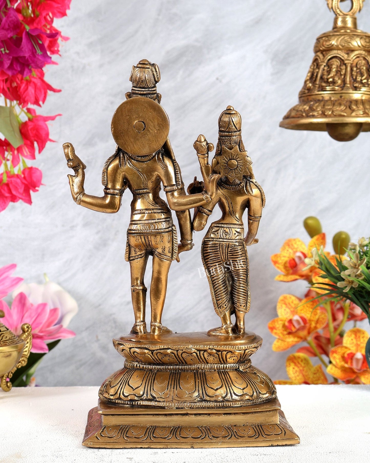 Brass Shiva Parvati Standing Idol – Divine Harmony & Eternal Union Sculpture 12 inch - Budhshiv.com