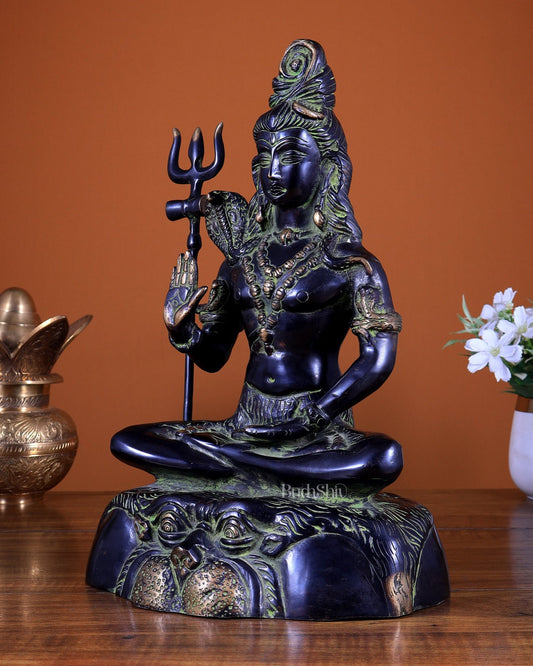 Brass Shiva Statue black and green 13" - Budhshiv.com