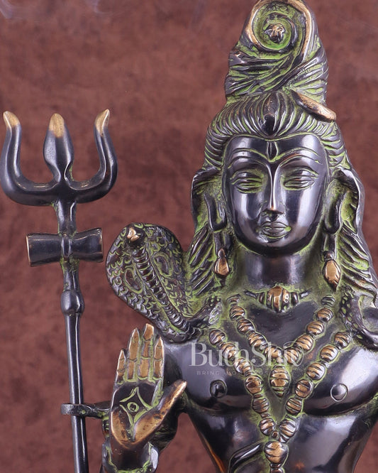 Brass Shiva Statue Duel tone black and green 13" - Budhshiv.com