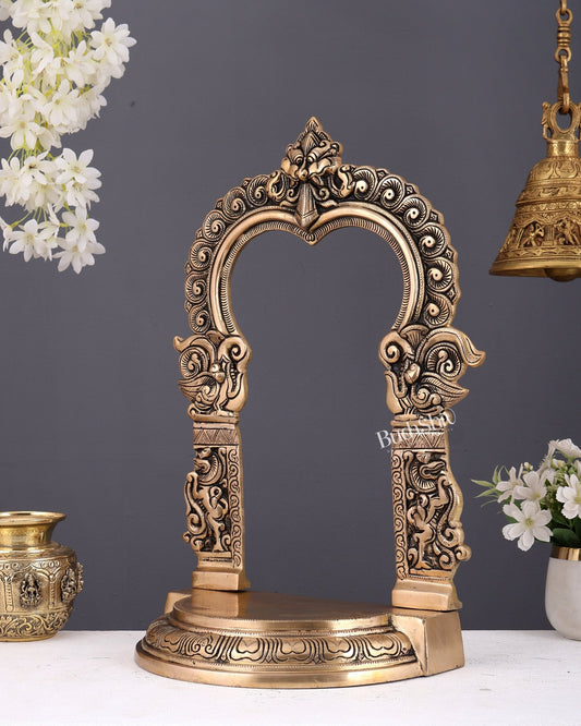 Brass Singhasan with Kirtimukha Prabhavali – Divine Peeta Chowki for God Idols (18 Inches) - Budhshiv.com