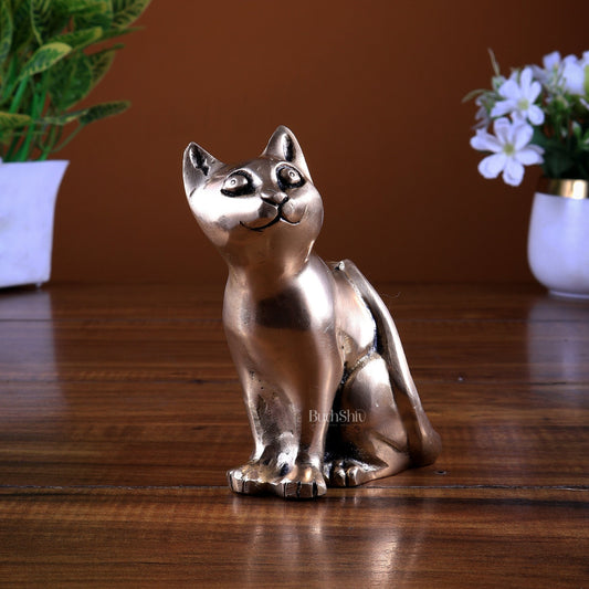 Brass Sitting Cat Statue | Vastu Decorative Showpiece - Budhshiv.com