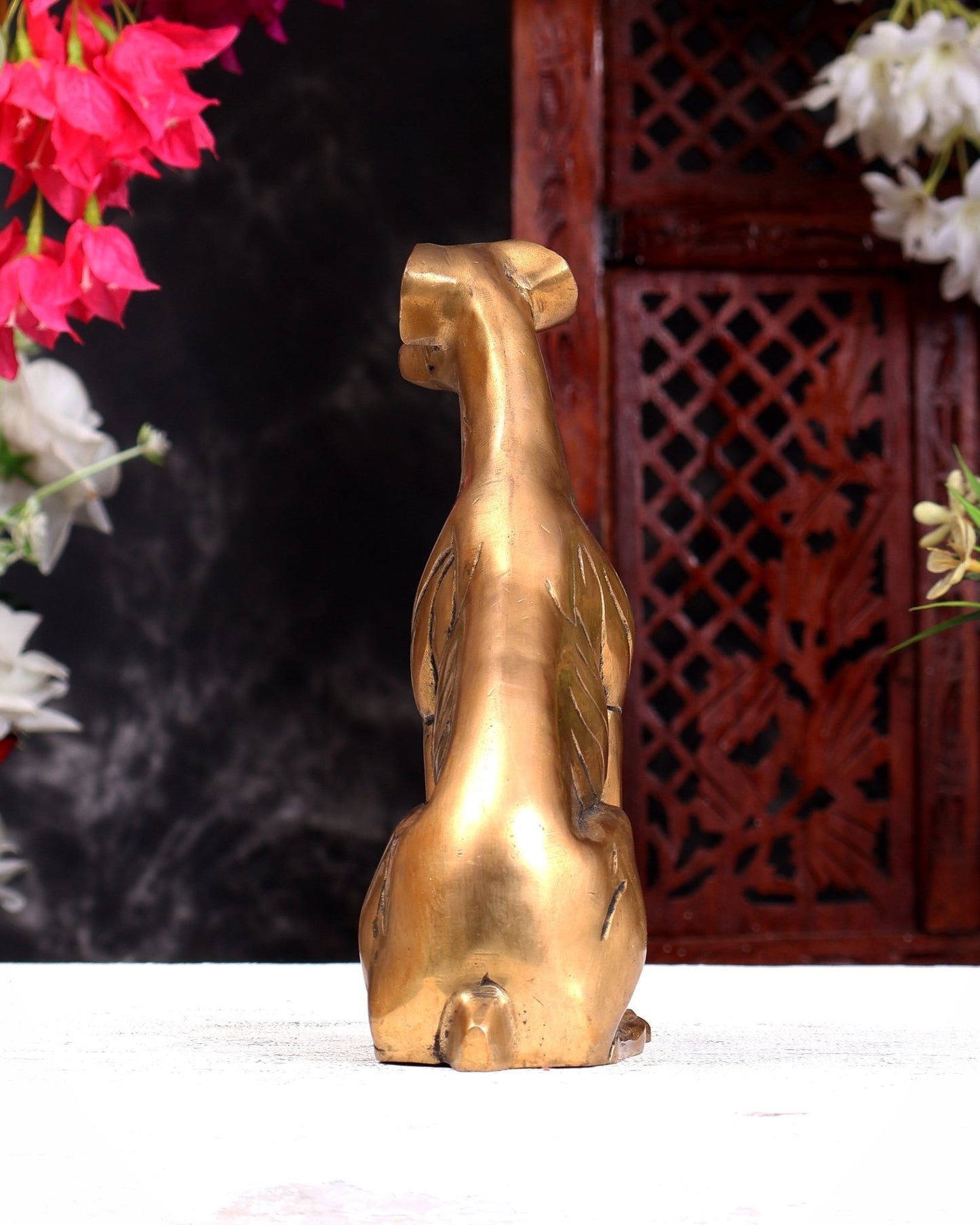 Brass Sitting Dog Statue | Vastu Approved Decorative Showpiece 7 inch - Budhshiv.com
