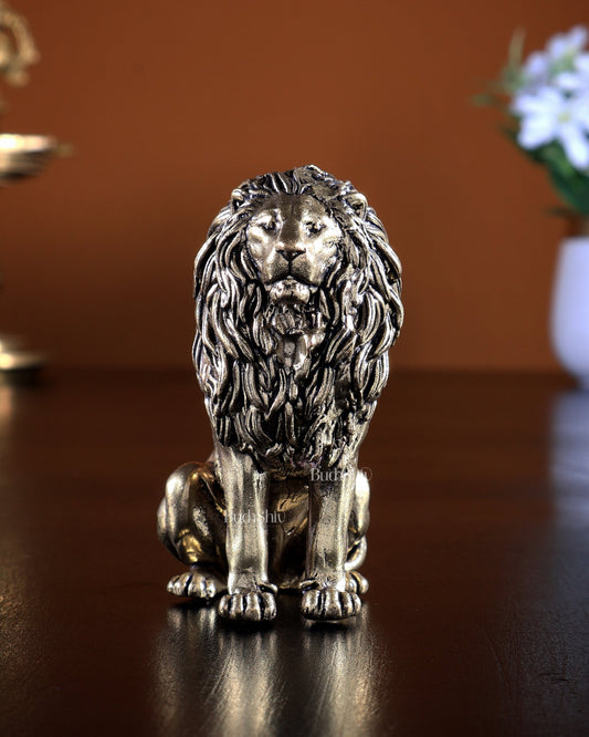 Brass Sitting Lion Mini Idol | Superfine 3 inch - Budhshiv.com