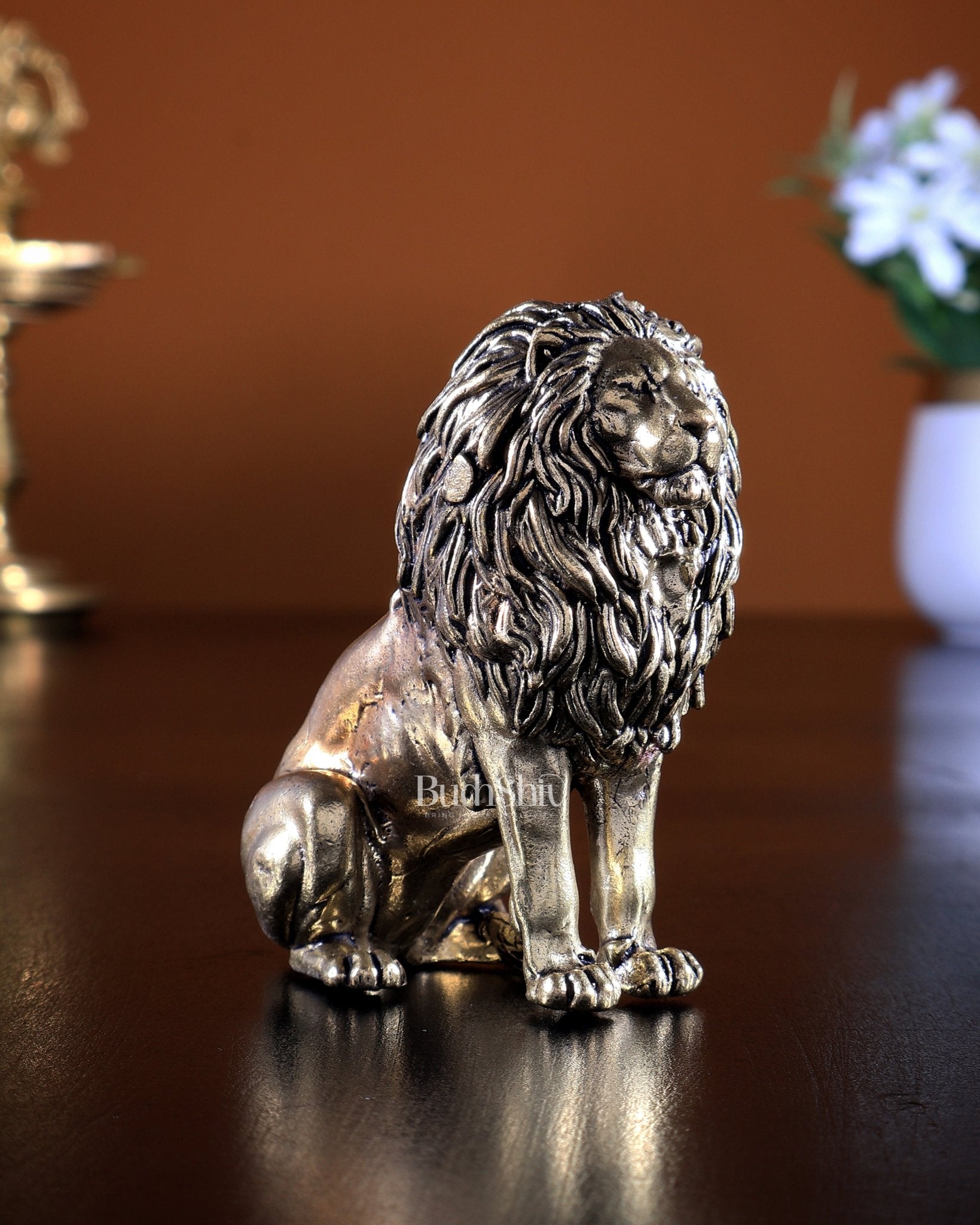 Brass Sitting Lion Mini Idol | Superfine 3 inch – Budhshiv.com
