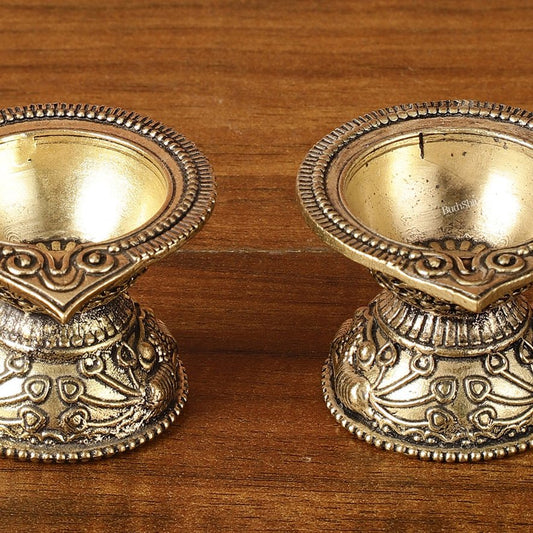 Brass Small Diyas for Home Temple Pair | 1.5 Inch Height - Budhshiv.com