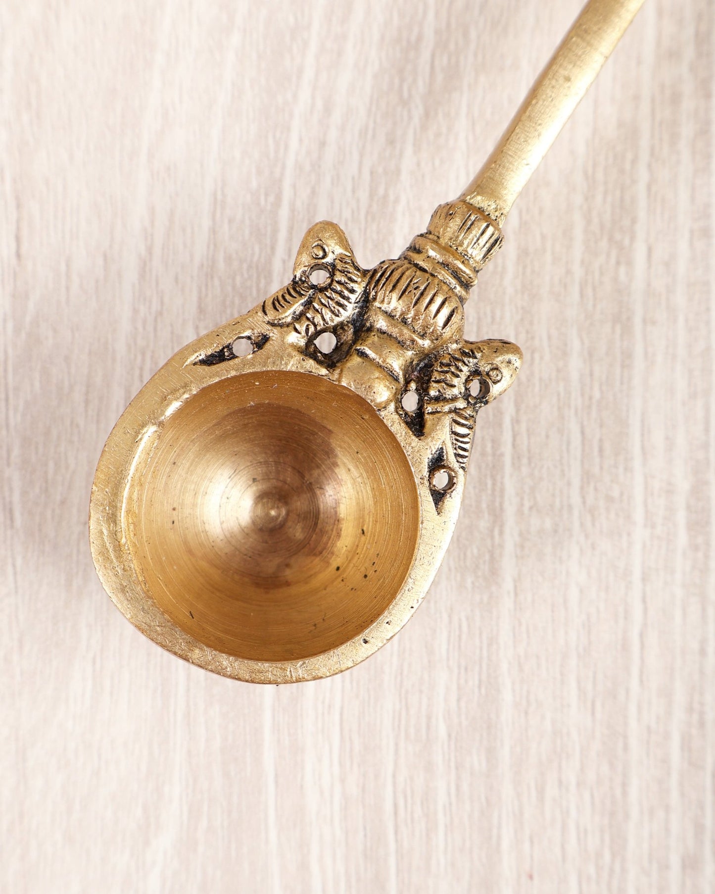 Brass Small Lakshmi Narasimha Swamy Hawan Spoon – Sruva Offering Ladle for Yagya (6 Inches) - Budhshiv.com