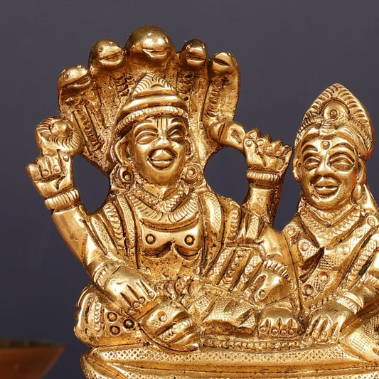 Brass Small Lakshmi Narayan Resting on Sheshanaaga Idol | 3" - Budhshiv.com