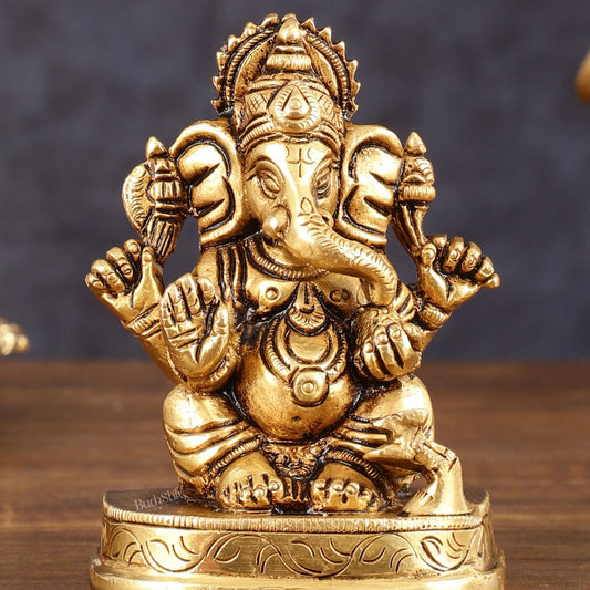 Brass Small Lord Ganesha Superfine Idol - 3" Height - Budhshiv.com