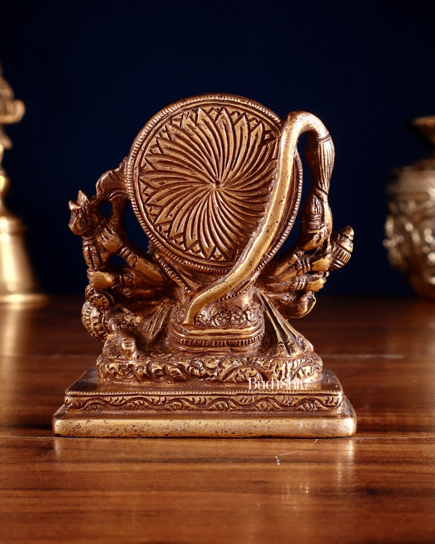 Brass Small Panchmukhi Hanuman with Crossed Legs Statue 3.5" antique tone - Budhshiv.com