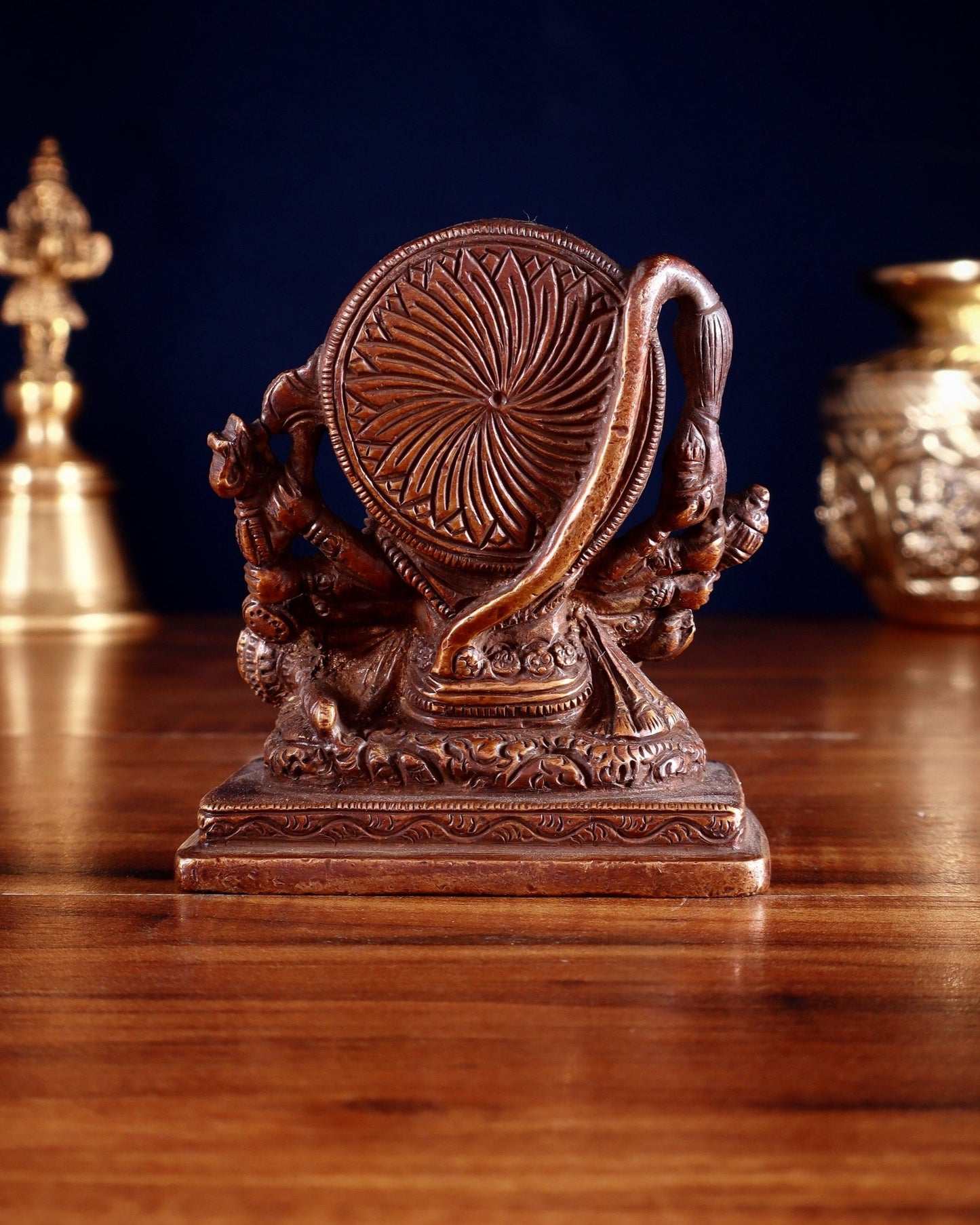Brass Small Panchmukhi Hanuman with Crossed Legs Statue 3.5" Burnt brass tone - Budhshiv.com