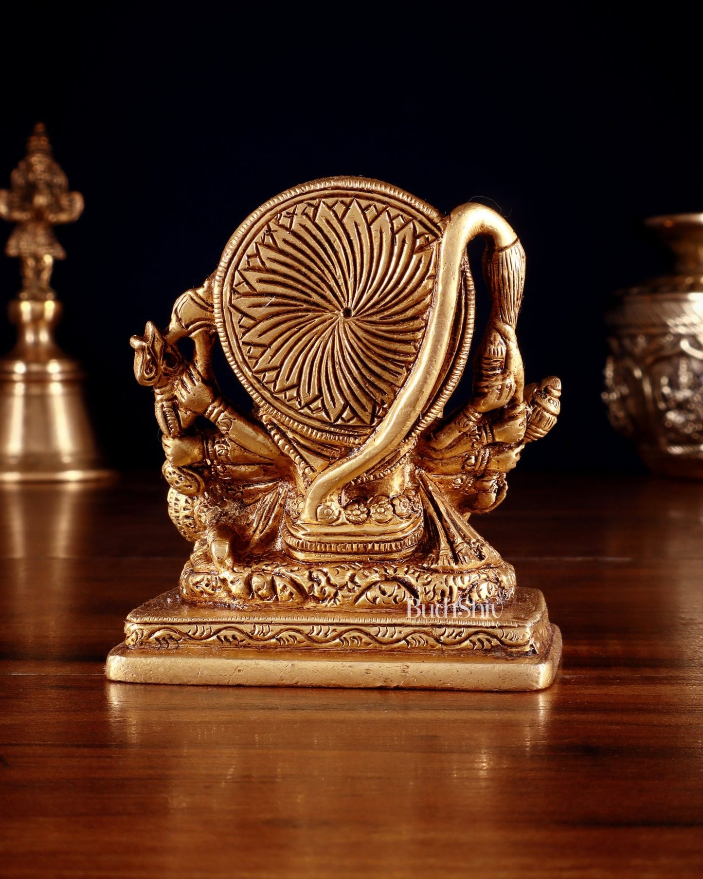 Brass Small Panchmukhi Hanuman with Crossed Legs Statue 3.5" - Budhshiv.com