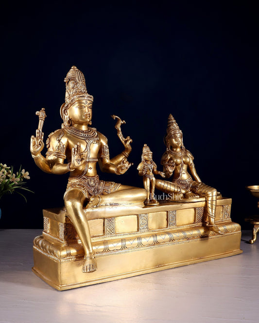 Brass Somaskanda Statue - Lord Shiva, Parvati, Murugan 15 inch - Budhshiv.com