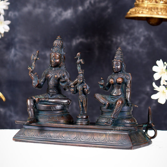 Brass Somaskanda Statue — Shiva, Parvati and Kartikeya Idol chola bronze tone 7 inch - Budhshiv.com