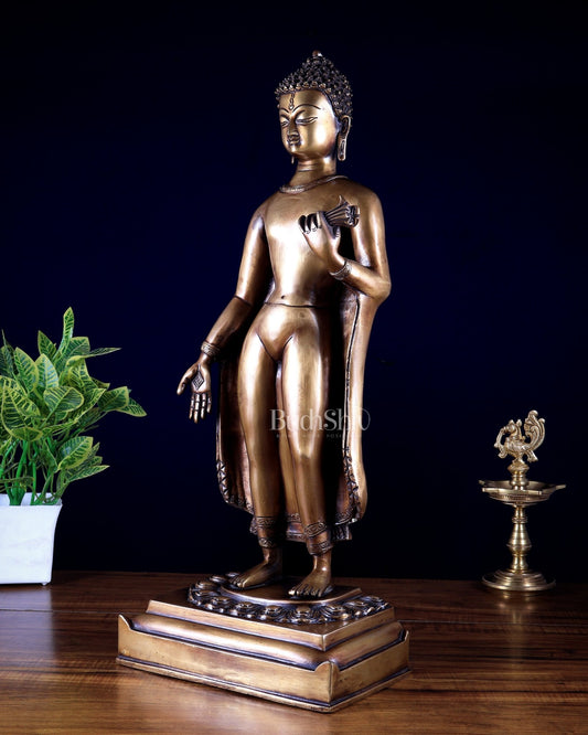 Brass Standing Buddha Statue 22 inch tall - Budhshiv.com