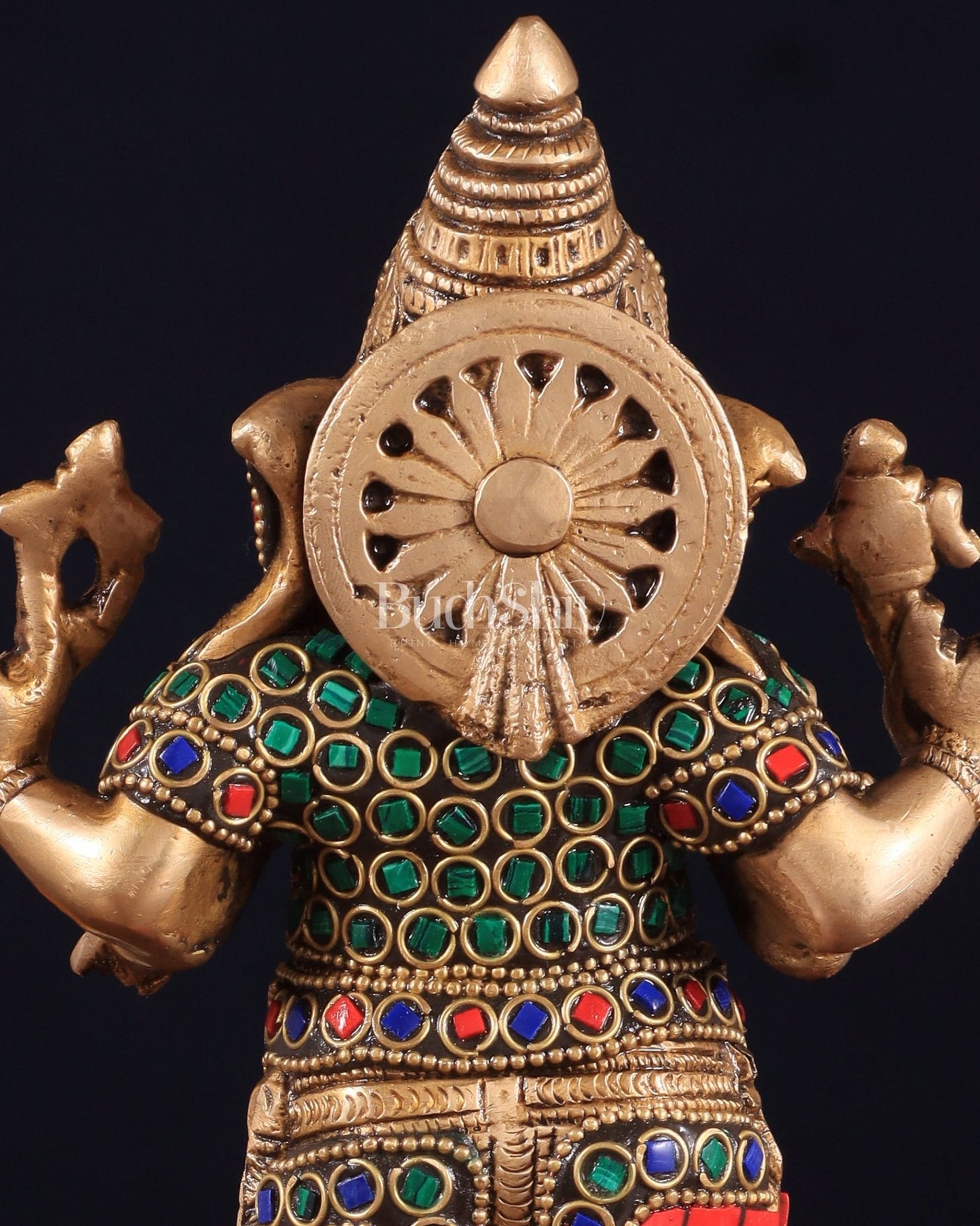 Brass Standing Ganesha Idol 10" with stonework - Budhshiv.com