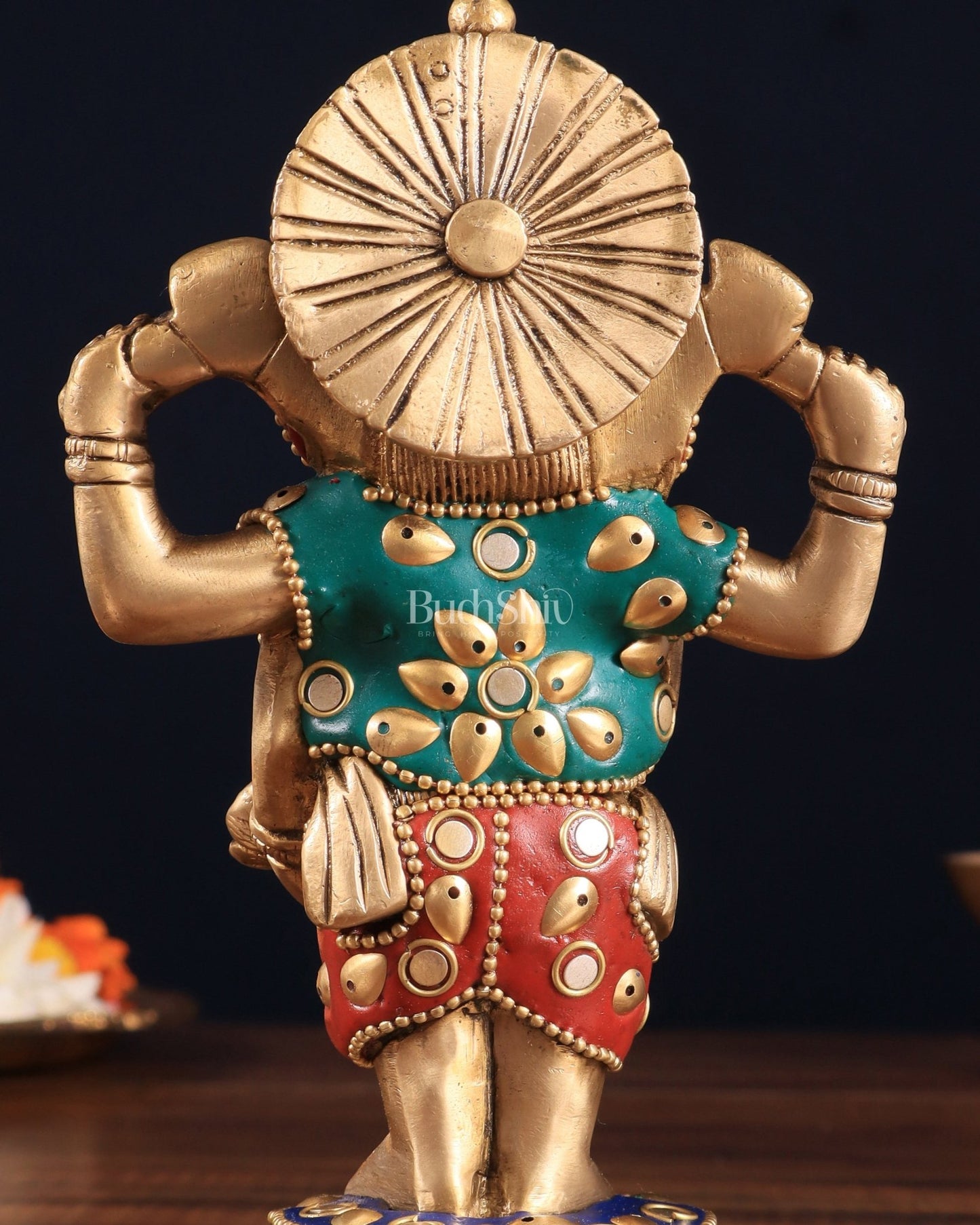 Brass Standing Ganesha Idol | Height 6.5 inch with stonework - Budhshiv.com